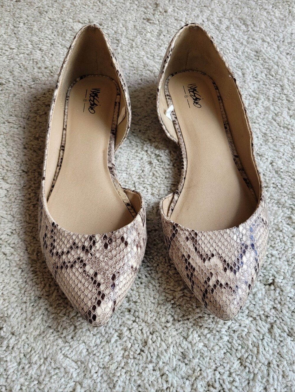 Snake Print Pointed Toe Flat Browns & Creams  9 1/2  Nice Condition